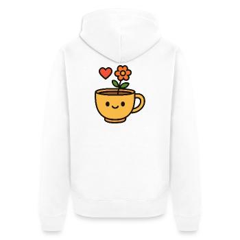 Blütenbecher Lächelnde Tasse - Unisex Premium Bio Zip Hoodie - Weiß - Hinten - Thijin (182cm)