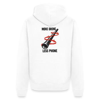 More Drone, Less Mobile Phone | Didgeridoo - Unisex Premium Organic Zip Hoodie - white - Back - Thijin (182cm)