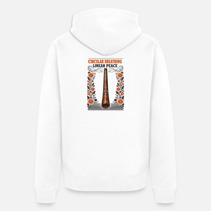 Respiration circulaire, paix intérieure | Didgeridoo - Veste à capuche bio Premium Unisexe - blanc