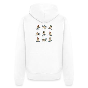 Snowboard Pug Funny Winter Dog Fun - Unisex Premium Organic Zip Hoodie - white - Back - Thijin (182cm)
