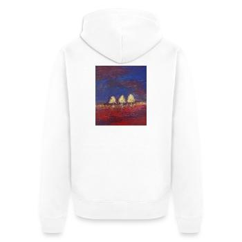 Drei Bäume in Abendrot - Unisex Premium Bio Zip Hoodie - Weiß - Hinten - Thijin (182cm)