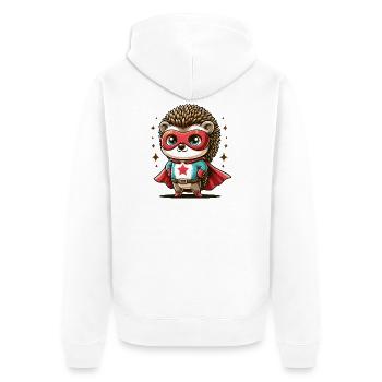 Igelheld Cape - Unisex Premium Bio Zip Hoodie - Weiß - Hinten - Thijin (182cm)