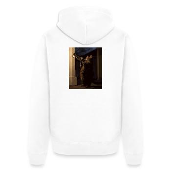 Jazzkater Trompete Nacht - Unisex Premium Bio Zip Hoodie - Weiß - Hinten - Thijin (182cm)