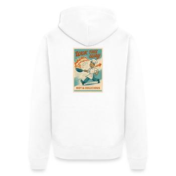 Faites un tour par ici | Wok pan rétro - Veste à capuche bio Premium Unisexe - blanc - Dos - Thijin (182cm)