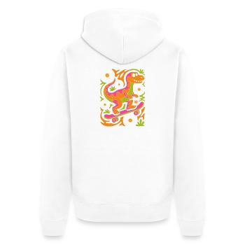 Dino Skateboard Blumenpracht - Unisex Premium Bio Zip Hoodie - Weiß - Hinten - Thijin (182cm)