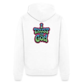 I Trust In God - Glaube Design - Unisex Premium Bio Zip Hoodie - Weiß - Hinten - Thijin (182cm)