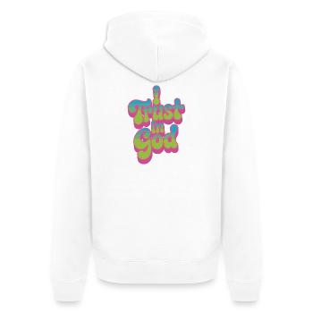 I Trust In God - Glaube Design - Unisex Premium Bio Zip Hoodie - Weiß - Hinten - Thijin (182cm)