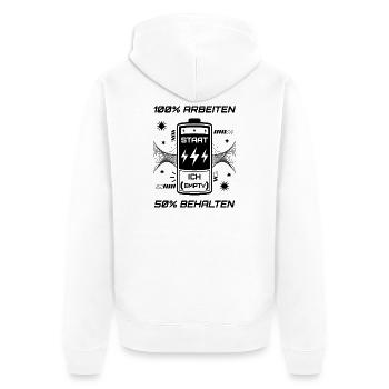 100% Arbeiten 50% Behalten - Unisex Premium Bio Zip Hoodie - Weiß - Hinten - Thijin (182cm)