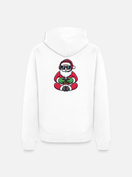 Gamer Weihnachtsmann Spielt Videospiel-Controller - Unisex Premium Bio Zip Hoodie - Weiß