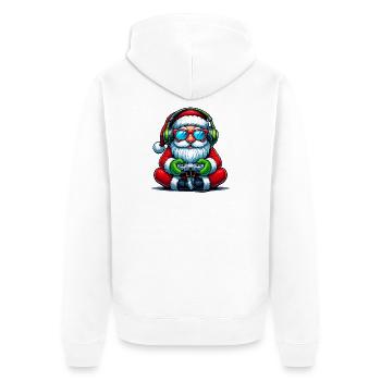 Père Noël joueur jouant à la manette de jeu vidéo - Veste à capuche bio Premium Unisexe - blanc - Dos - Thijin (182cm)
