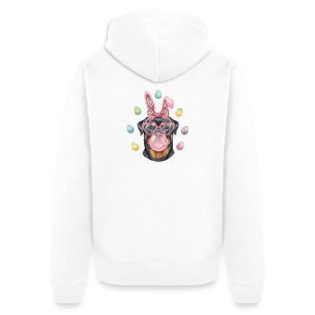 Ostern Rottweiler Osterhasenohren Herz Brille - Unisex Premium Bio Zip Hoodie - Weiß - Hinten - Thijin (182cm)