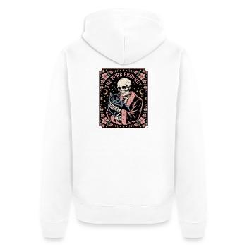 The Purr Prophet Skelett Katze Okkult - Unisex Premium Bio Zip Hoodie - Weiß - Hinten - Thijin (182cm)