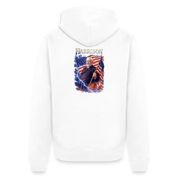 Harrison Patriot Thunder - Unisex Premium Bio Zip Hoodie - Weiß - Hinten - Thijin (182cm)