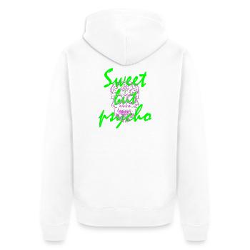 Süß aber durchgeknallt, lustiger Spruch - Unisex Premium Bio Zip Hoodie - Weiß - Hinten - Thijin (182cm)