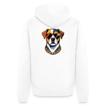 Cooler Hund mit Sonnenbrille und Goldkette Doglife - Unisex Premium Bio Zip Hoodie - Weiß - Hinten - Thijin (182cm)