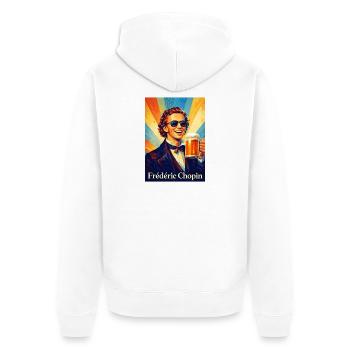Retro Bierporträt in warmen Sonnenstrahlen - Unisex Premium Bio Zip Hoodie - Weiß - Hinten - Thijin (182cm)