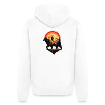Wanderer und Bär bei Sonnenuntergang - Unisex Premium Bio Zip Hoodie - Weiß - Hinten - Thijin (182cm)