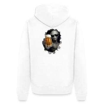 Alien Drinking Beer Looking Out Of Shirt - Unisex Premium Bio Zip Hoodie - Weiß - Hinten - Thijin (182cm)