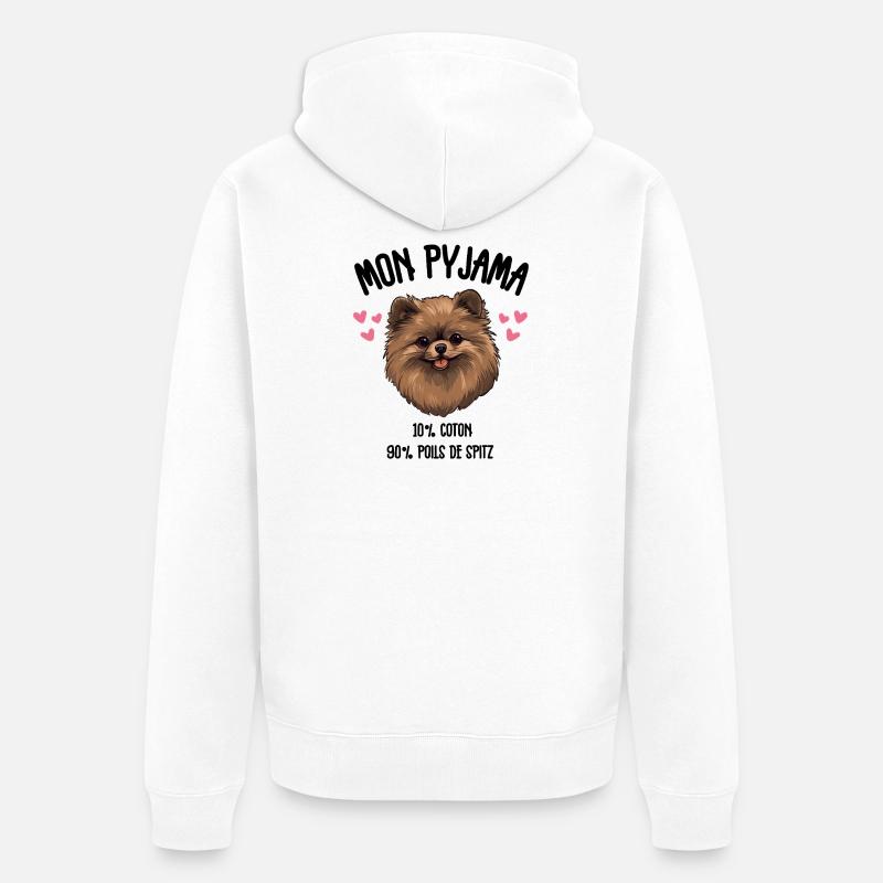 Pyjama Chien Spitz Poméranie Drôle  - Veste à capuche bio Premium Unisexe - blanc