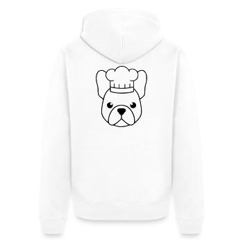 Frenchie Kochmütze Kopf Outline - Unisex Premium Bio Zip Hoodie - Weiß - Hinten - Thijin (182cm)