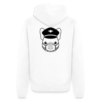 Frenchie Pilot Maske Schwarz - Unisex Premium Bio Zip Hoodie - Weiß - Hinten - Thijin (182cm)