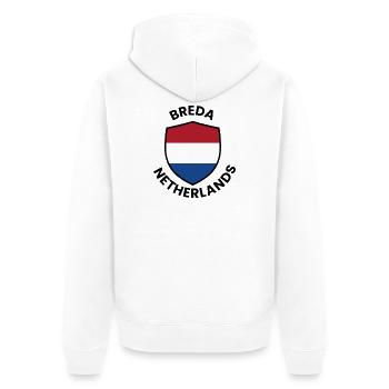 Breda Shield, Niederlande - Unisex Premium Bio Zip Hoodie - Weiß - Hinten - Thijin (182cm)