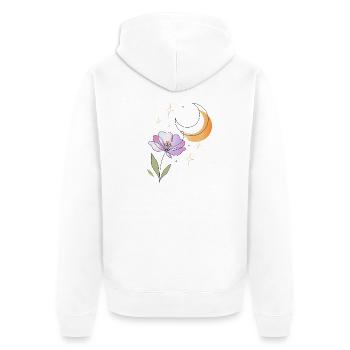 Blume mit Mond Line Art Illustration  - Unisex Premium Bio Zip Hoodie - Weiß - Hinten - Thijin (182cm)