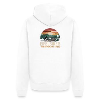 Eifelbiker 1000 Curves Zero Stress Motorcycle Eifel - Unisex Premium Organic Zip Hoodie - white - Back - Thijin (182cm)