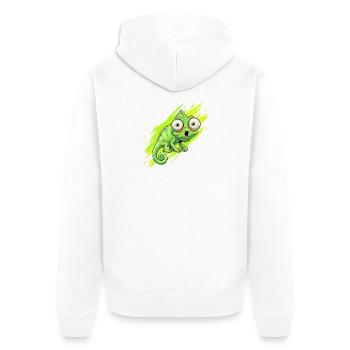 Neon Chamäleon Spritzer - Unisex Premium Bio Zip Hoodie - Weiß - Hinten - Thijin (182cm)