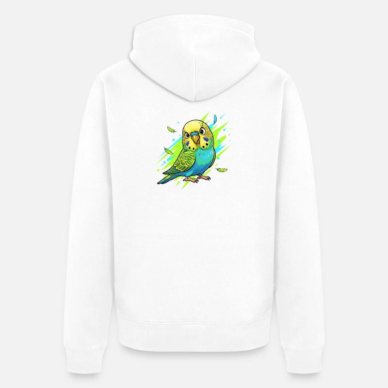 Neon Wellensittich Farbexplosion - Unisex Premium Bio Zip Hoodie - Weiß