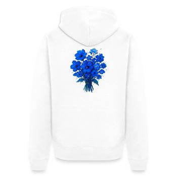 Blaues Blumenbouquet Acryl - Unisex Premium Bio Zip Hoodie - Weiß - Hinten - Thijin (182cm)