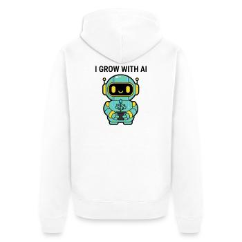 Kawaii Robot I Grow With AI Sticker - Unisex Premium Organic Zip Hoodie - white - Back - Thijin (182cm)
