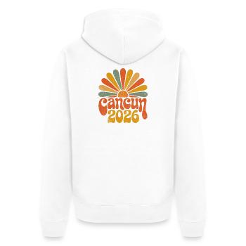 Cancún 2026 Retro Sonnenuntergang - Unisex Premium Bio Zip Hoodie - Weiß - Hinten - Thijin (182cm)