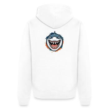Grinning Shark Cartoon - Unisex Premium Organic Zip Hoodie - white - Back - Thijin (182cm)