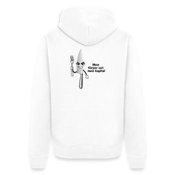 Freches Küchenmesser-Motiv - Unisex Premium Bio Zip Hoodie - Weiß - Hinten - Thijin (182cm)