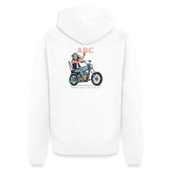ABC Always Barefoot Cruising Motorbike Nr. 2 - Unisex Premium Bio Zip Hoodie - Weiß - Hinten - Thijin (182cm)