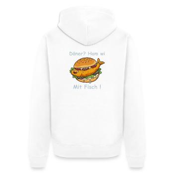 Cartoon Fischbrötchen Küsten Humor - Unisex Premium Bio Zip Hoodie - Weiß - Hinten - Thijin (182cm)