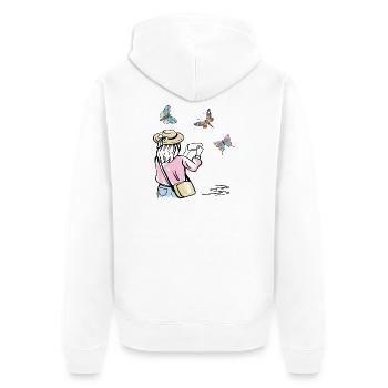 Mädchen fotografiert Schmetterlinge - Unisex Premium Bio Zip Hoodie - Weiß - Hinten - Thijin (182cm)