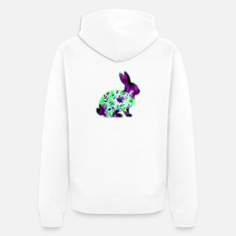 Fleurs de Pâques aquarelle de lapins - Veste à capuche bio Premium Unisexe - blanc