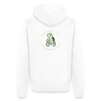 Snail on Bicycle – DillyDaily Saying - Unisex Premium Organic Zip Hoodie - white - Back - Thijin (182cm)