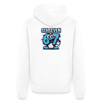 Six Seven 67 Meme Glitch Mascot Italian Brainrot - Unisex Premium Bio Zip Hoodie - Weiß - Hinten - Thijin (182cm)
