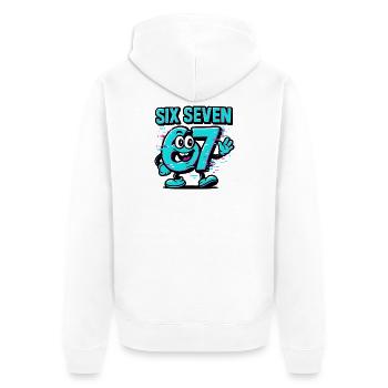 Six Seven 67 Meme Glitch Mascot Italian Brainrot - Unisex Premium Bio Zip Hoodie - Weiß - Hinten - Thijin (182cm)