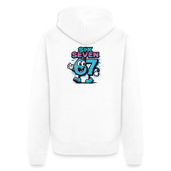 Six Seven 67 Meme Glitch Mascot Italian Brainrot - Unisex Premium Bio Zip Hoodie - Weiß - Hinten - Thijin (182cm)