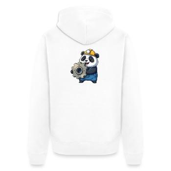 Panda Bauarbeiter mit Zahnrad - Unisex Premium Bio Zip Hoodie - Weiß - Hinten - Thijin (182cm)