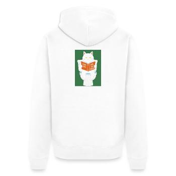 Kater liest Fluchtbuch auf Toilette - Unisex Premium Bio Zip Hoodie - Weiß - Hinten - Thijin (182cm)