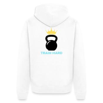 Kettlebell Crown Train Hard - Unisex Premium Organic Zip Hoodie - white - Back - Thijin (182cm)