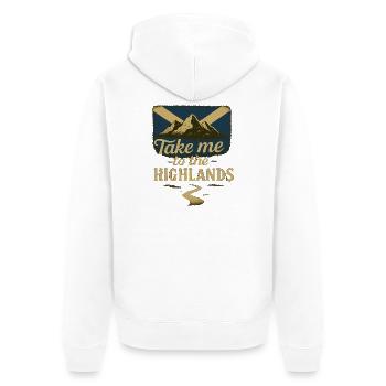 Motif vintage de voyage des Highlands - Veste à capuche bio Premium Unisexe - blanc - Dos - Thijin (182cm)