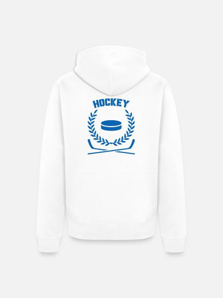 Blaues Eishockeyemblem mit Lorbeer - Unisex Premium Bio Zip Hoodie - Weiß