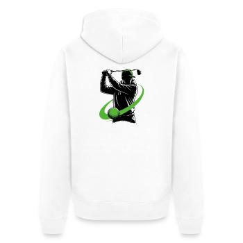 Golfer mit einem Golfschläger – ein dynamischer Schwung. - Unisex Premium Bio Zip Hoodie - Weiß - Hinten - Thijin (182cm)