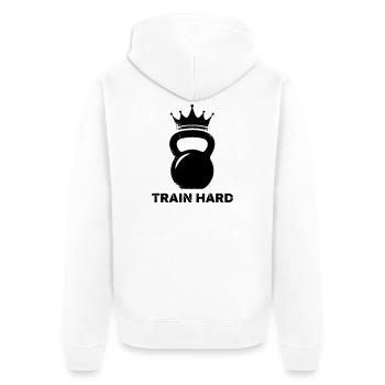 Kettlebell Krone Train Hard - Unisex Premium Organic Zip Hoodie - white - Back - Thijin (182cm)